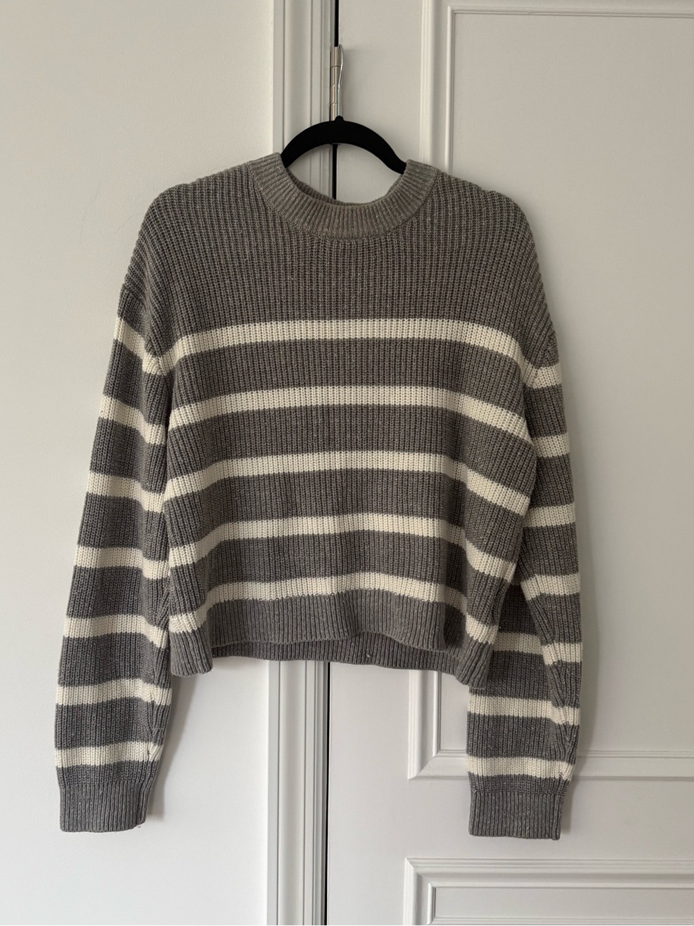 H&M stripped grey and cream cotton oversized sweater